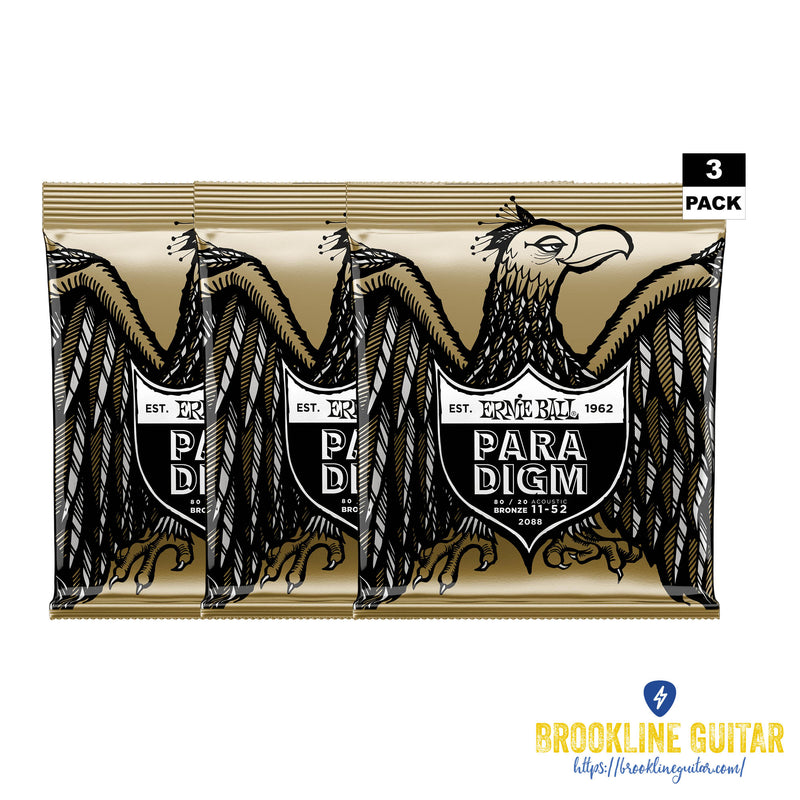 3-PACK LIGHT PARADIGM 80/20 BRONZE ACOUSTIC GUITAR STRINGS 11-52 GAUGE